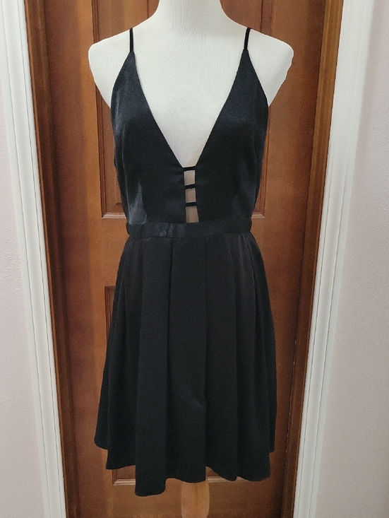Free People Dresses & Skirts - Free People Black Plunge Mini Dress with Strappy Front